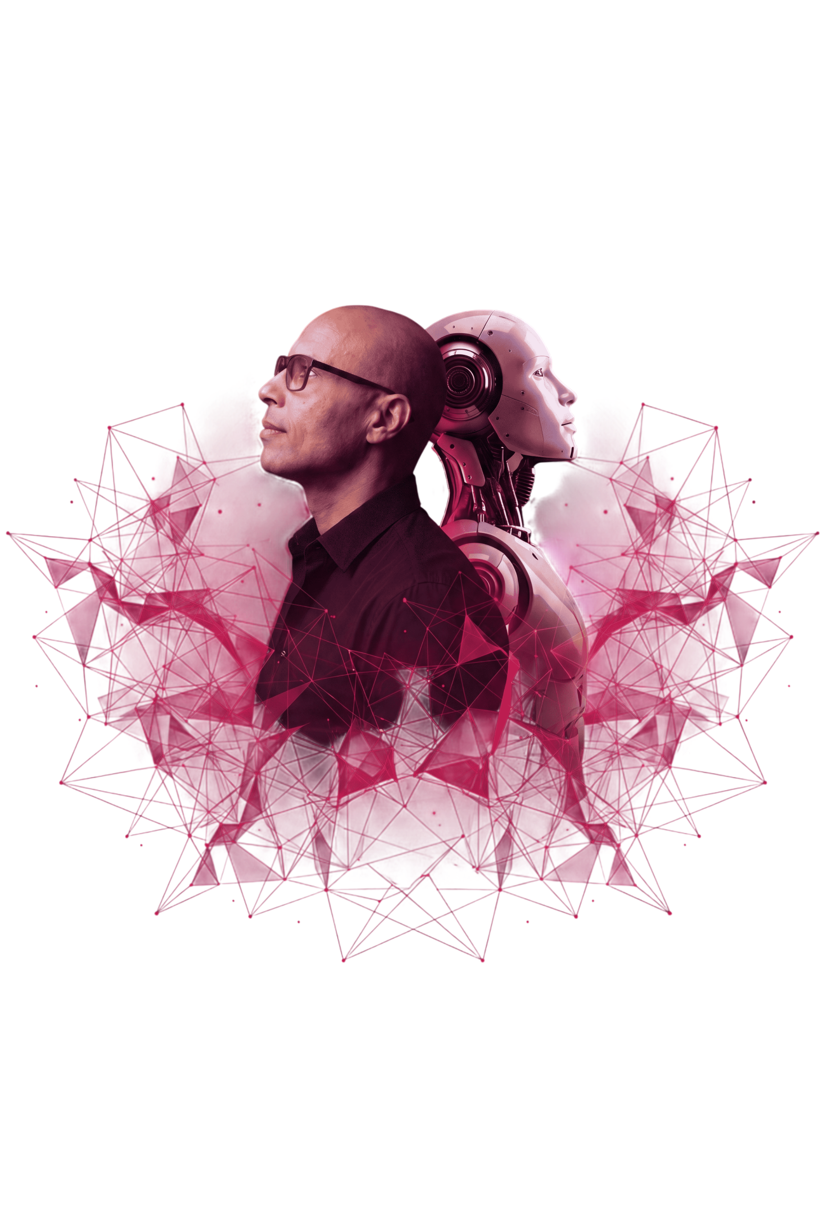Alex Carvalho alongside an AI robot, the Optimal AI + Marketing hero visual
